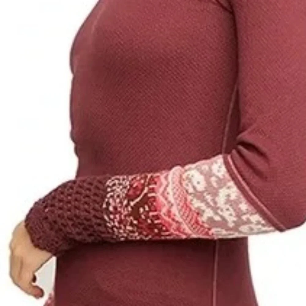 EUC Free People In The Mix Crochet Sleeve Top, Small, Rio Vino (Burgundy)